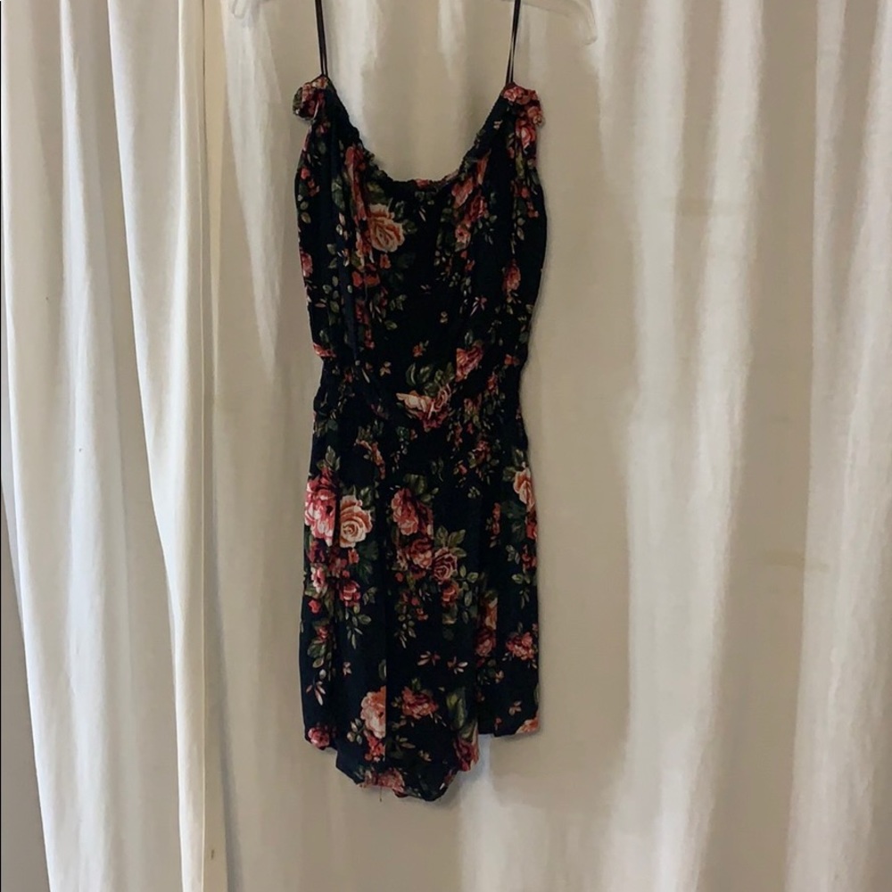 Strapless floral romper.